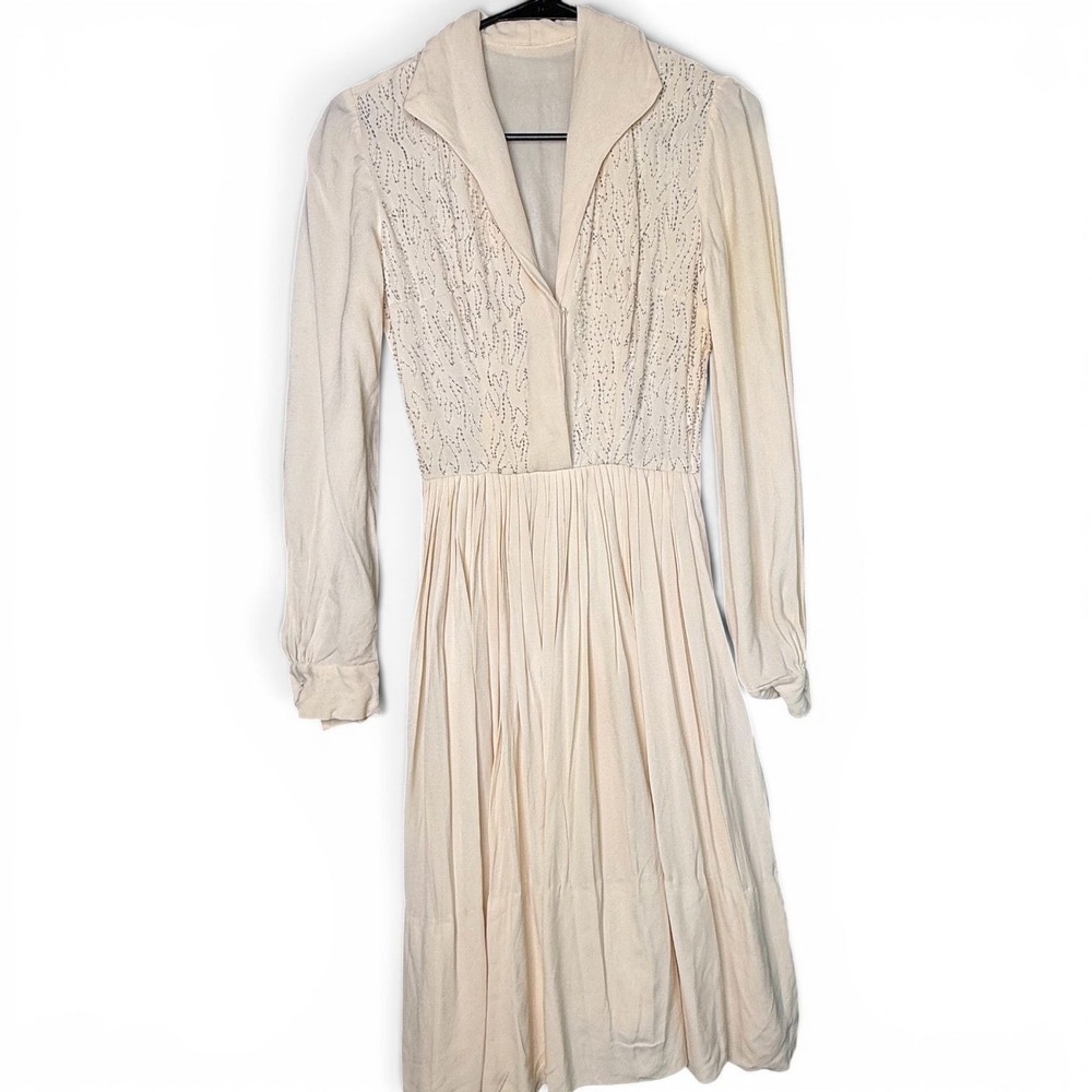 70s sequin beaded midi dress pleated skirt
